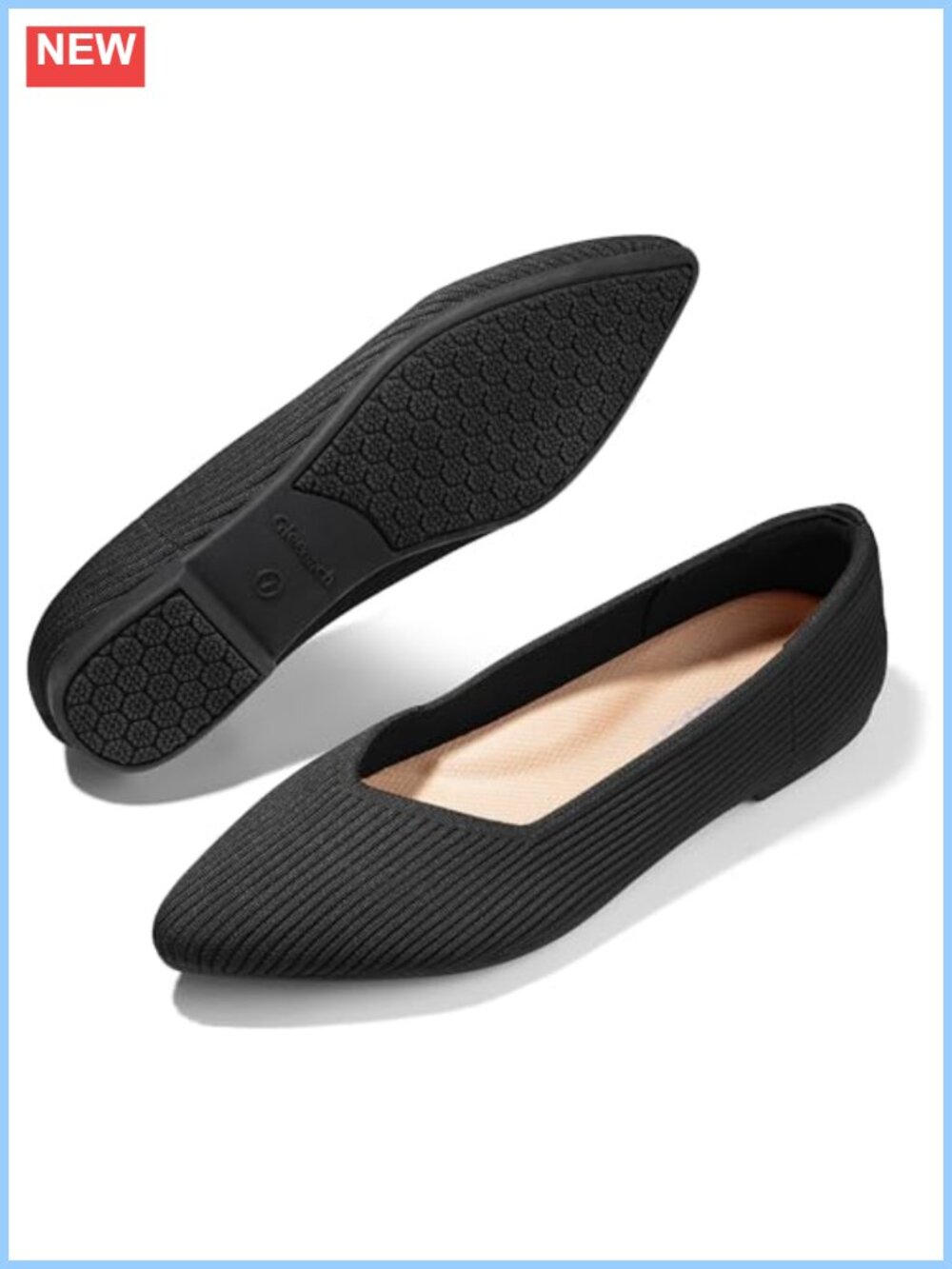Knit Ballet Flats Slip-On Pointed Toe Non Slip Work Shoes Comfortable